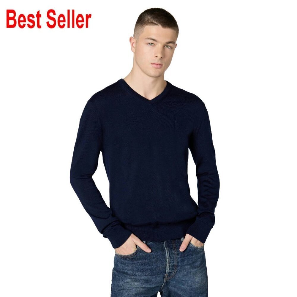 Men's Merino Wool V-Neck Sweater Classic Minimal Layering Essential